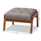 Naeva Footstool Mid-Century Modern Grey Fabric Upholstered with Walnut Base Stylish Accent for Living Room or Bedroom