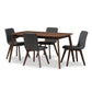 Sugar Dining Set Mid-Century Modern Dark Grey Fabric Upholstered Walnut Wood Finished 5-Piece