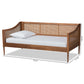 Ogden Twin Size Daybed in Mid-Century Modern Style with Walnut Brown Wood and Rattan Accents