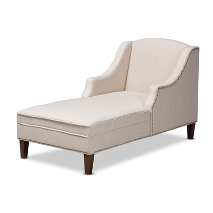 Leonie Chaise Lounge Modern Contemporary Beige Fabric Upholstered Wenge Brown Finish