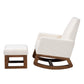 Yashiya Rocking Chair and Ottoman Set Mid-Century Modern Off-White Boucle Upholstered Walnut Brown Finished Wood 2-Piece