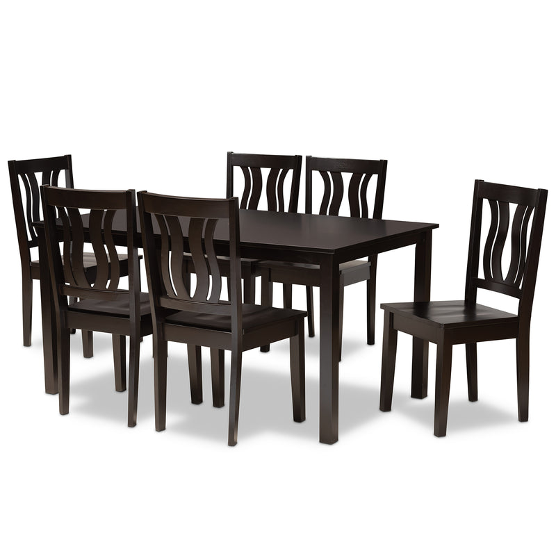 Zamira Dining Set Modern Contemporary Transitional Dark Brown Finished Wood 7-Piece