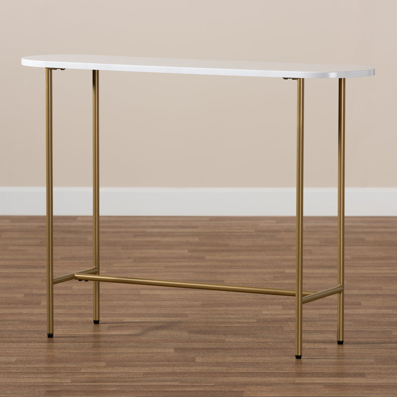 Samuel Modern Console Table Contemporary Gold Finished Metal Faux Marble Top