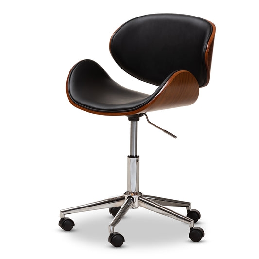 Ambrosio Office Chair Modern Contemporary Black Faux Leather Upholstered Chrome-Finished Metal Adjustable Swivel Design