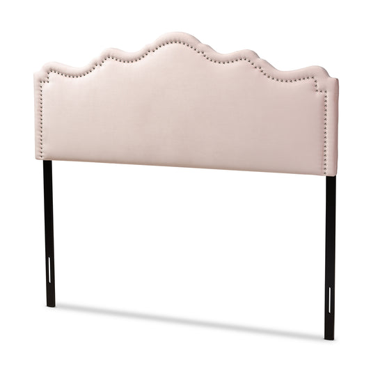 Nadeen Headboard - Modern and Contemporary Light Pink Velvet Fabric Upholstered