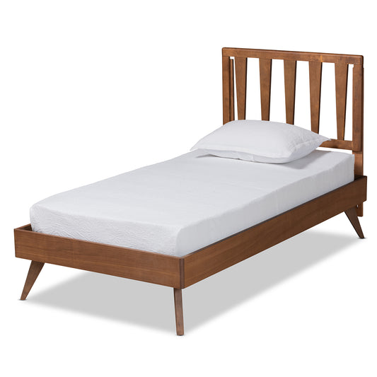 Michi Twin Size Bed in Modern Ash Walnut Finish with Sturdy Wood Construction