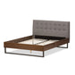 Mitchell Platform Bed - Rustic Industrial Walnut Wood with Grey Fabric and Dark Bronze Metal