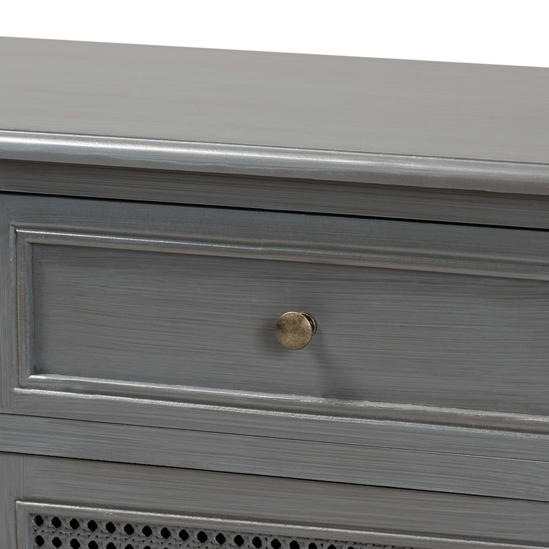 Sheldon Sideboard Buffet - Modern Vintage Grey Wood with Synthetic Rattan Finish