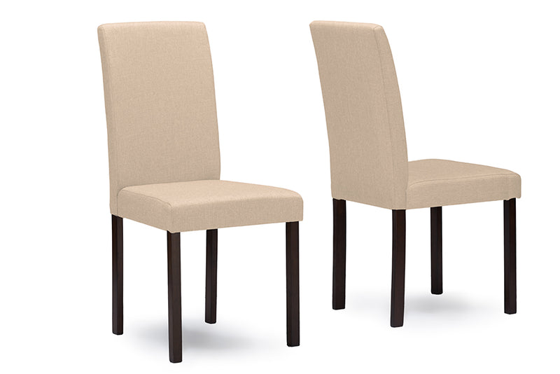 Andrew Dining Chair Contemporary Espresso Wood Beige Fabric Set of 4