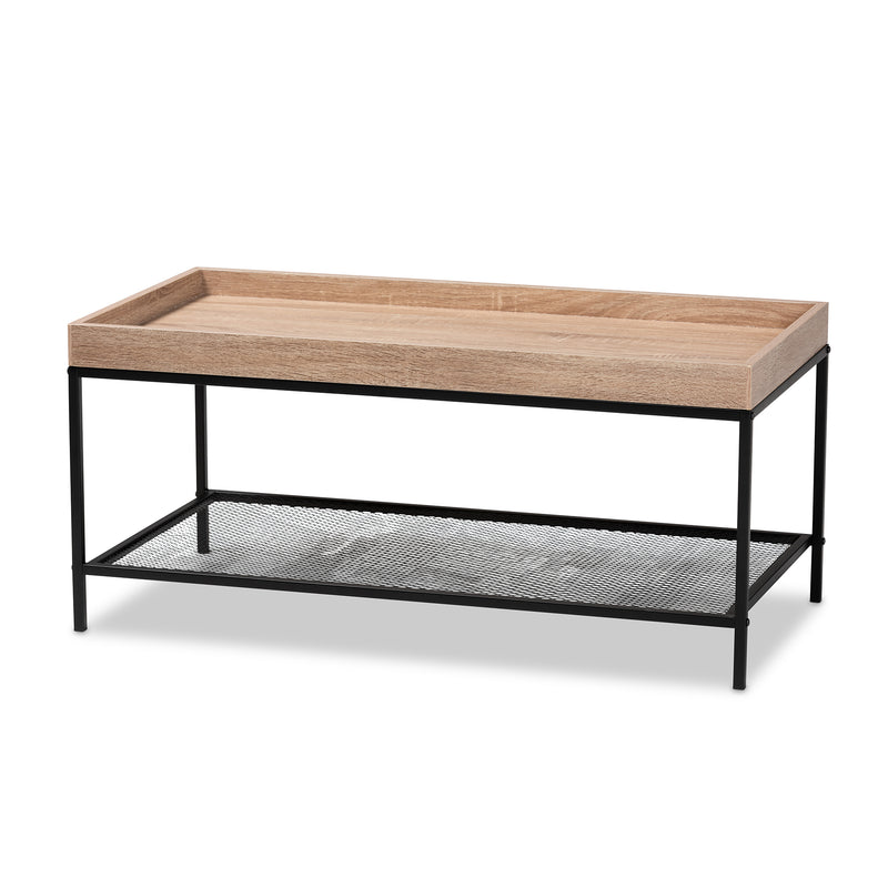 Overton Coffee Table Modern Industrial Design Oak Brown Finished Wood Black Metal Frame