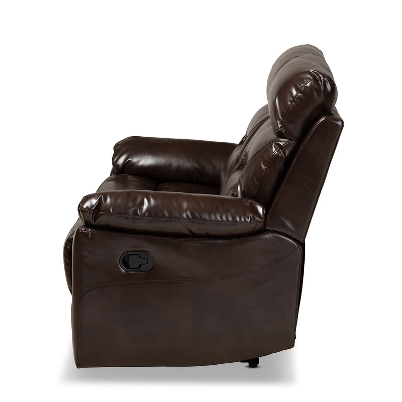 Byron Reclining Loveseat Modern Dark Brown Faux Leather Upholstered 2-Seater Sofa for Living Room Comfort and Style