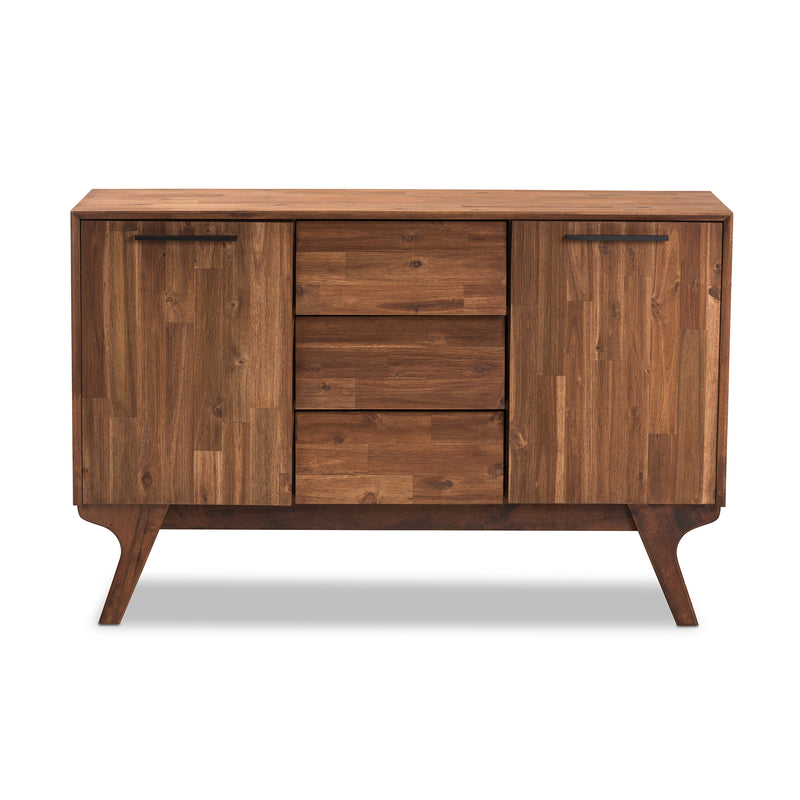 Sierra Sideboard Mid-Century Modern Brown Wood 3-Drawer Storage Cabinet for Living or Dining Room