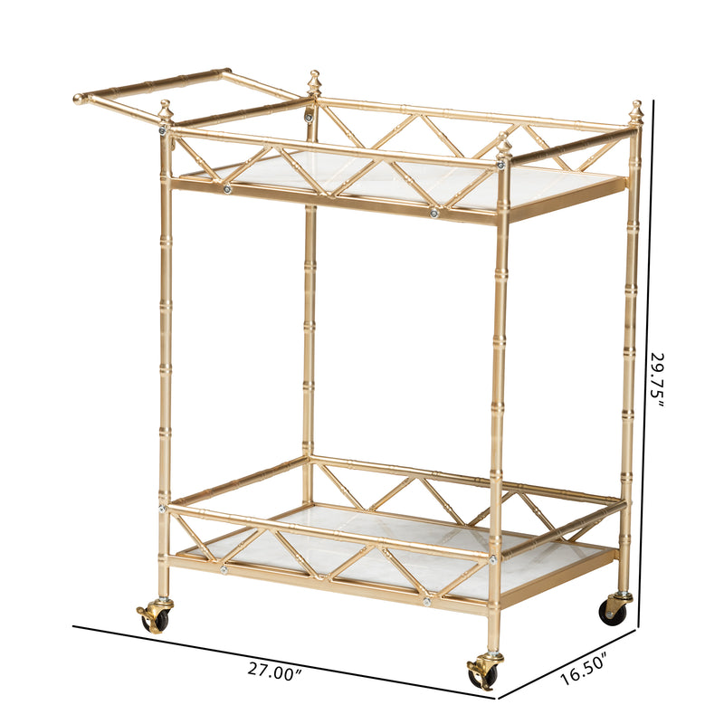 Mela 2-Tier Wine Cart - Contemporary Glam Design with Gold Metal Frame and White Marble Shelves