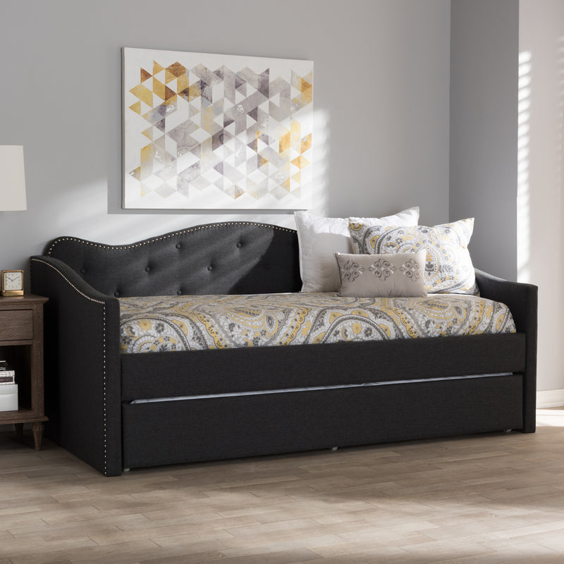 Kaija Daybed - Modern and Contemporary Dark Grey Fabric with Trundle