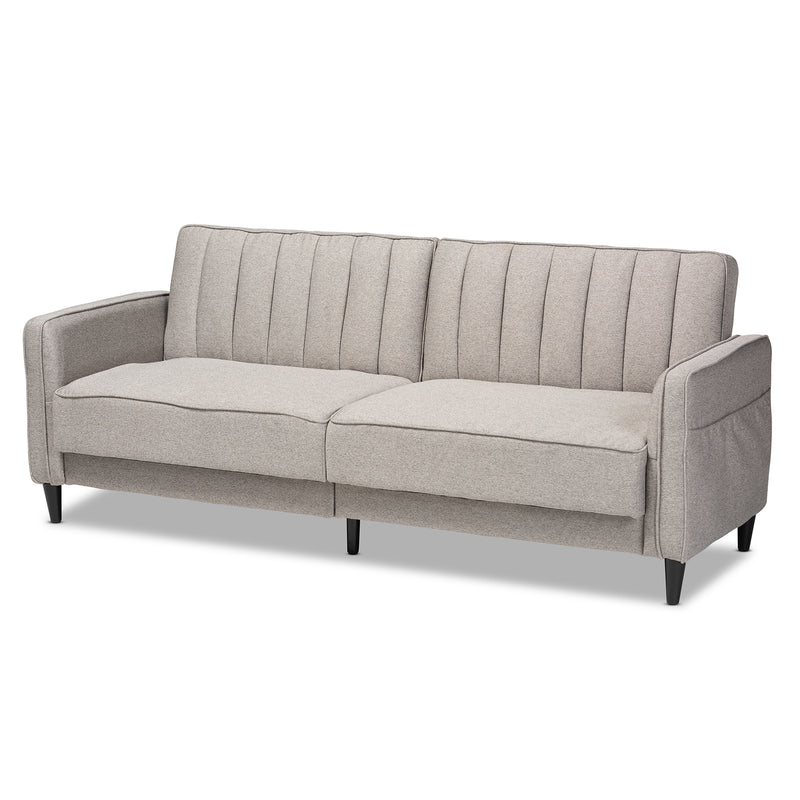 Colby Sleeper Sofa Mid-Century Modern Light Grey Fabric Upholstered Couch for Stylish Living Rooms and Guest Areas