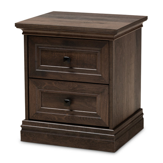 Nolan Nightstand Traditional Design in Hazel Walnut Brown Finish with 2 Storage Drawers