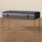 Aliana Ottoman Grey Velvet Fabric Upholstered with Gold Finished Metal Large Storage