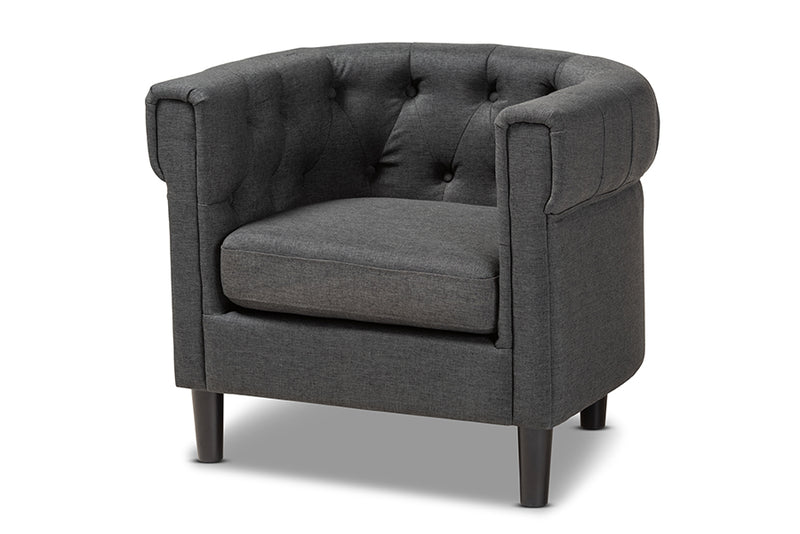 Bisset Classic Gray Fabric Upholstered Chesterfield Chair - Elegant Home Furniture with Timeless Style and Comfortable Seating