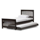 Hevea Twin Size Solid Wood Platform Bed with Dark Brown Finish and Space-Saving Guest Trundle Bed