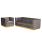 Aveline Glam Luxe 2-Piece Living Room Set Grey Velvet Fabric Brushed Gold Finish