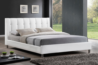 Vino White Modern Bed - Upholstered Headboard