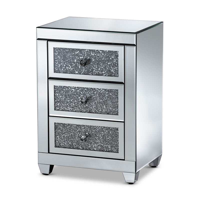 Ralston End Table Contemporary Glam Design with 3 Mirrored Drawers for Stylish Storage and Accent Decor