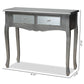 Leonie Console Table Modern Transitional Design with Brushed Silver Wood and Mirrored Glass Featuring 2 Drawers for Stylish Storage