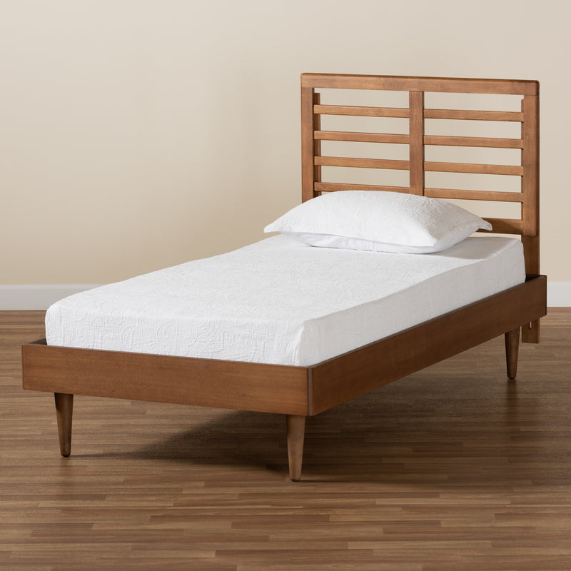 Delia Twin Size Platform Bed - Mid-Century Modern Walnut Brown Wood, Stylish and Durable Bedroom Furniture