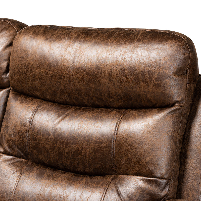 Beasley Reclining Sofa - Modern 3-Seater in Distressed Brown Faux Leather for Stylish Comfort and Relaxation