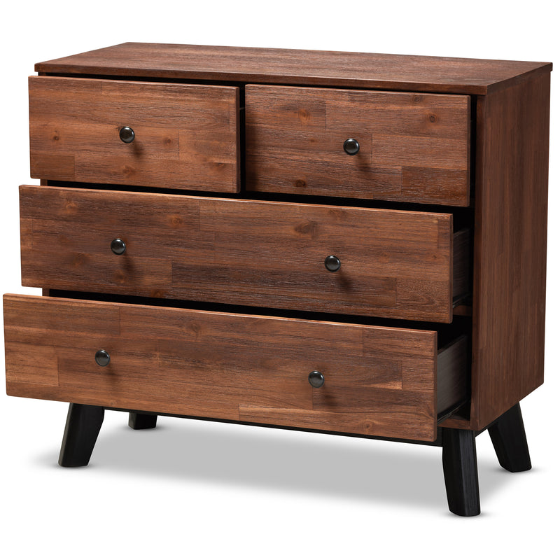 Calla 4-Drawer Wood Dresser in Modern Brown and Black Oak Finish, Stylish Storage for Bedroom or Living Room