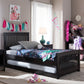 Hevea Twin Size Solid Wood Platform Bed with Dark Brown Finish and Space-Saving Guest Trundle Bed