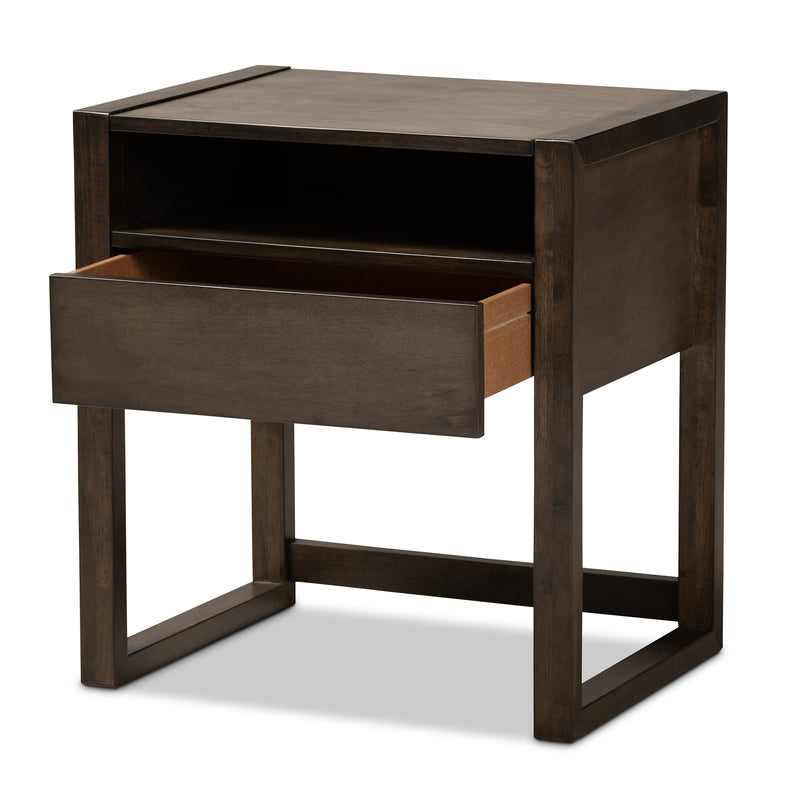 Inicio Nightstand - Modern Charcoal Brown 1-Drawer Wooden Side Table for Bedroom Storage