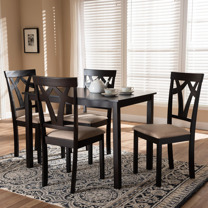 Sylvia Dining Set Modern Contemporary Grey Fabric Upholstered Dark Brown Finished 5-Piece