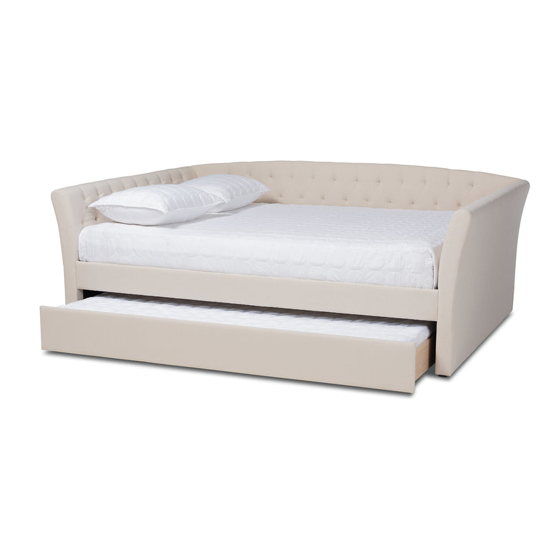 Delora Daybed - Modern and Contemporary Beige Fabric Upholstered with Roll-Out Trundle Bed