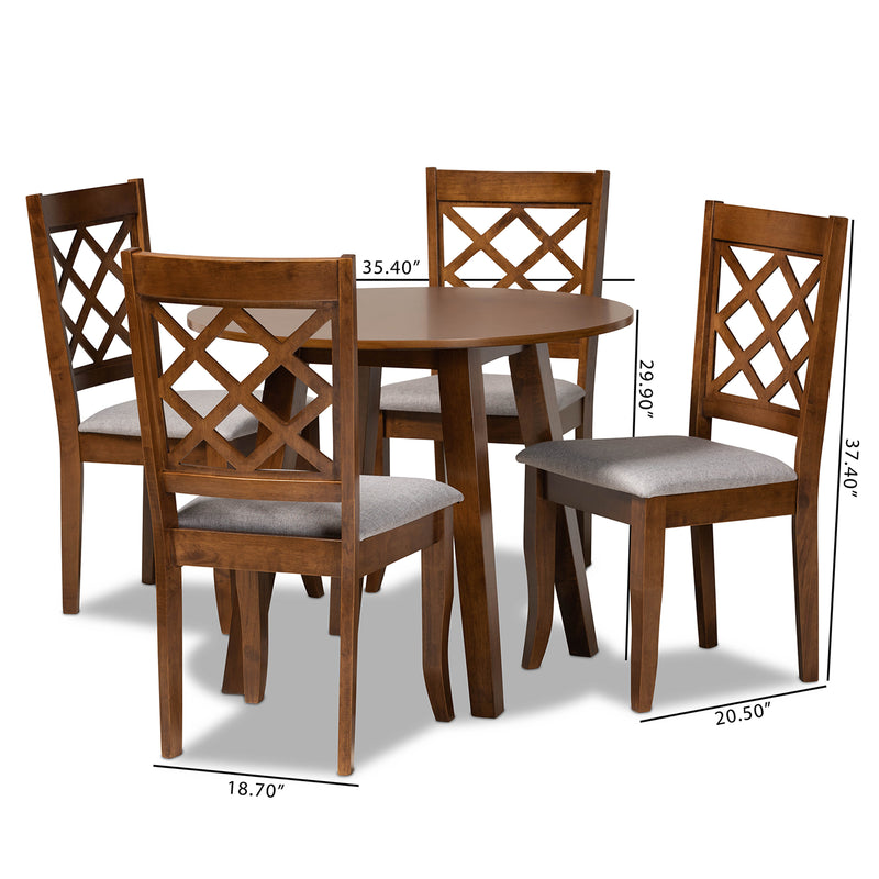 Adara 5-Piece Dining Set Modern Grey Fabric Upholstered Chairs with Walnut Brown Finished Wood Table