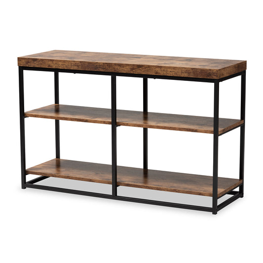 Bardot Console Table Modern Industrial 3-Tier Design in Walnut Brown Wood and Black Metal Frame