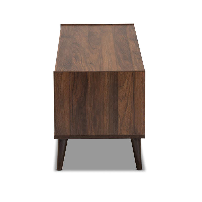 Suli Mid-Century Modern TV Stand Walnut Brown Wood with Storage and Stylish Design