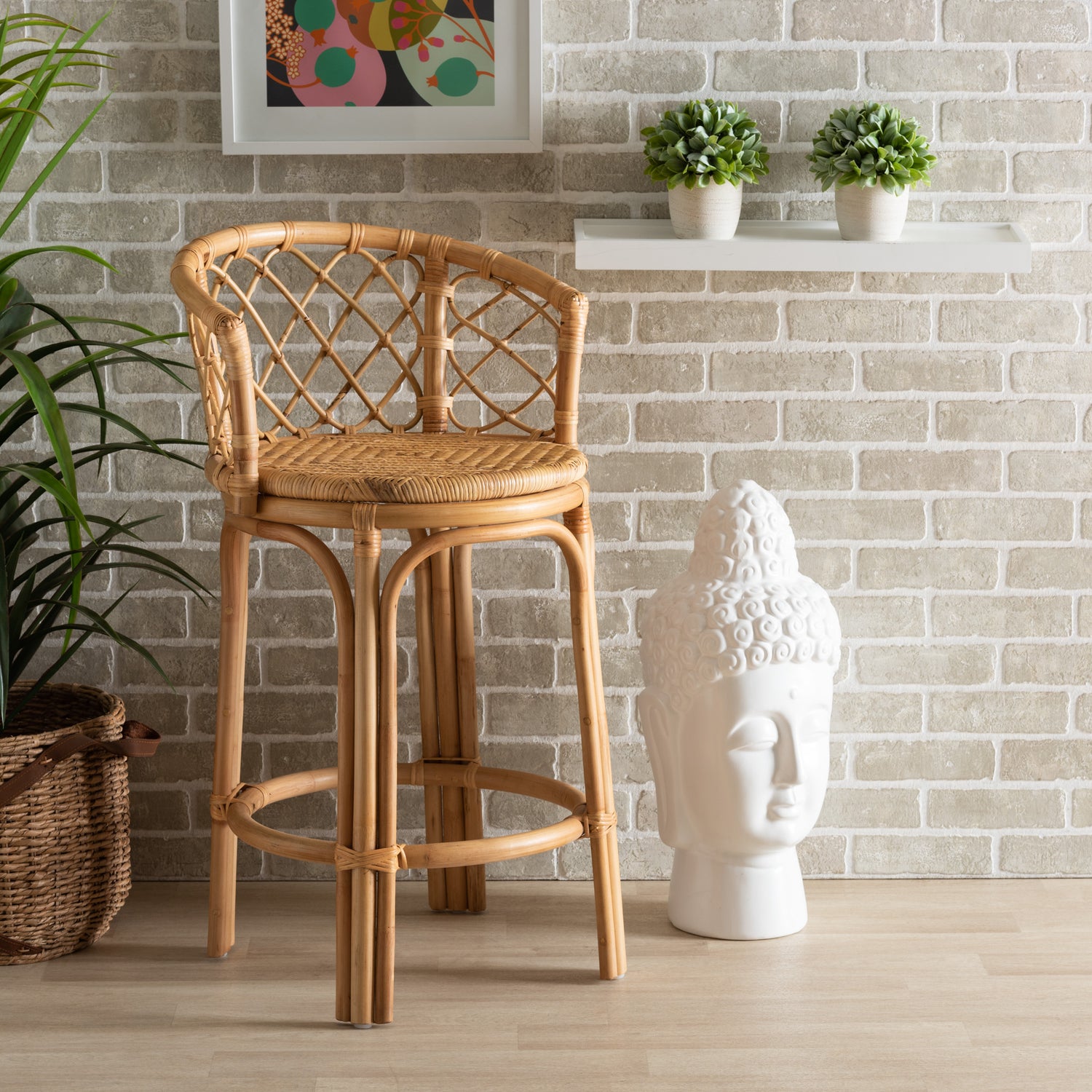 Orchard Bohemian Rattan Counter Stool in Natural Brown - Stylish Seating for Kitchen or Bar Areas