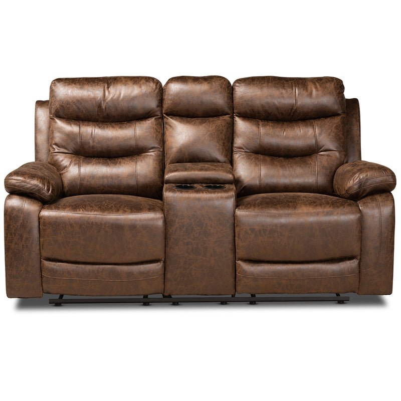 Beasley Reclining Loveseat - Modern Distressed Brown Faux Leather 2-Seater Sofa for Living Room Comfort and Style