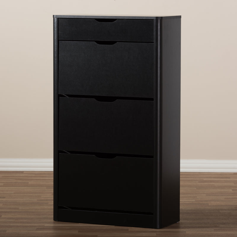 Cayla Modern Black Wood Shoe Cabinet for Stylish Entryway and Hallway Storage Solutions