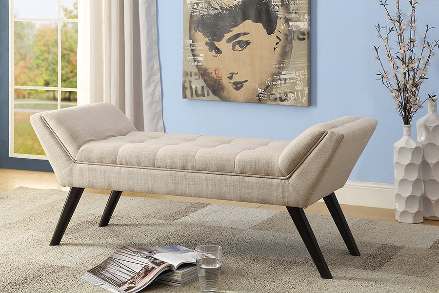 Tamblin Mid-Century Modern Bench 50-Inch Retro Beige Linen Upholstered with Grid-Tufting for Stylish Seating and Home Decor