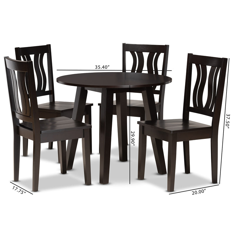 Anesa Dining Set Modern Contemporary Transitional Dark Brown Finished Wood 5-Piece