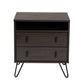 Glover Modern Nightstand Dark Brown Wood with Black Metal Accents Featuring 2 Drawers for Stylish Bedroom Storage