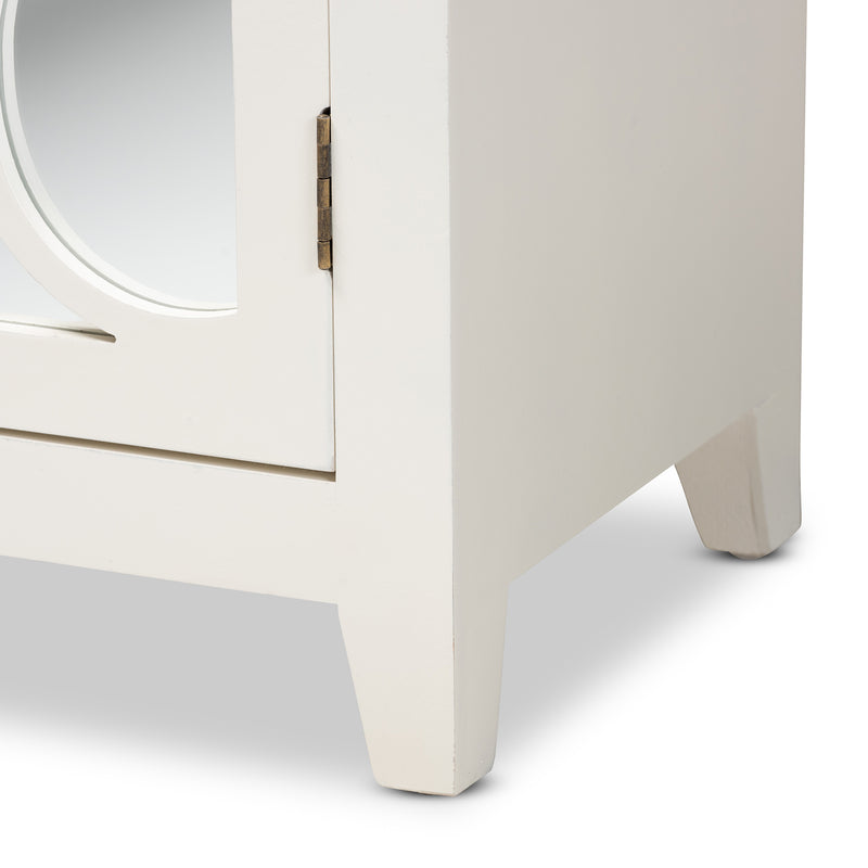 Garcelle Modern Contemporary Sideboard White Finished Wood Mirrored Glass 2-Door Storage Cabinet for Dining or Living Room