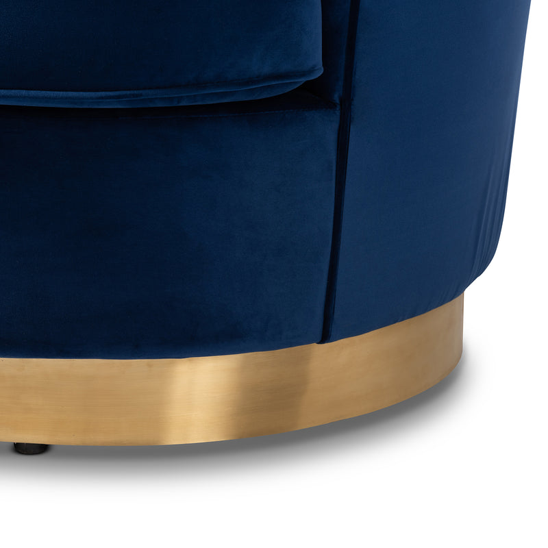 Nevena Glam Royal Blue Velvet Sofa - Luxurious Upholstered Couch with Gold Accents for Elegant Living Room Decor