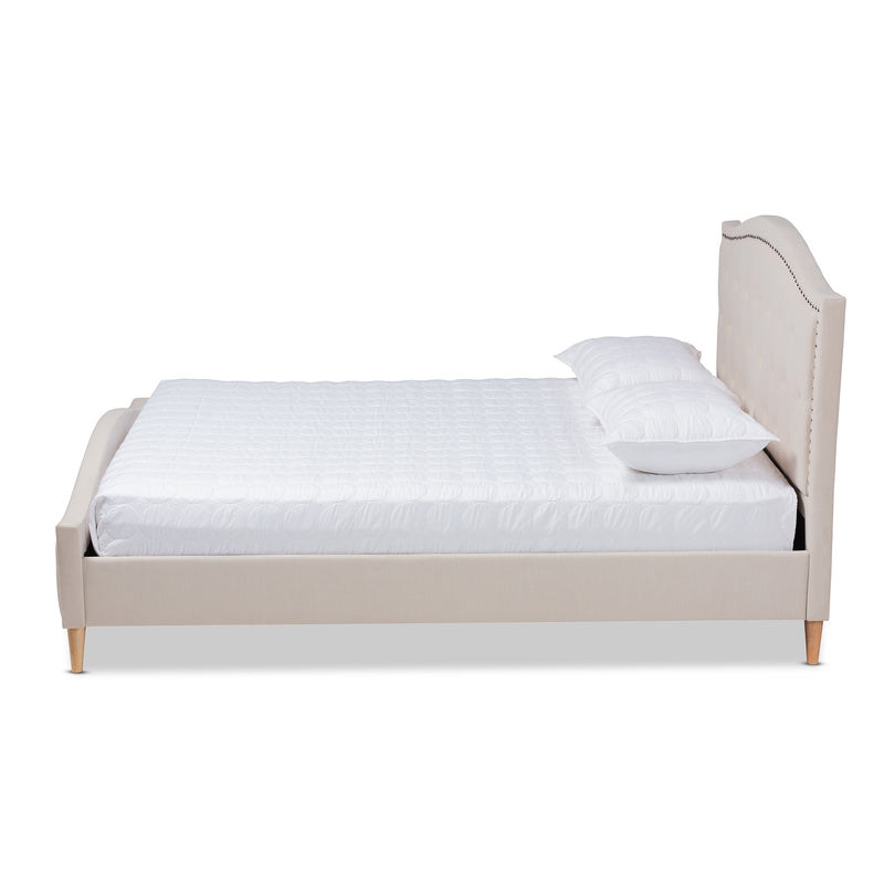 Felisa Platform Bed - Modern and Contemporary Beige Fabric Upholstered with Button Tufting