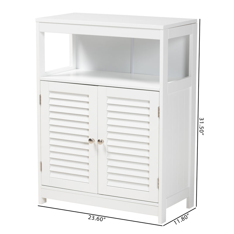 Rivera Bathroom Storage Cabinet - Modern White Wood and Silver Metal Design with 2 Doors for Stylish Organization