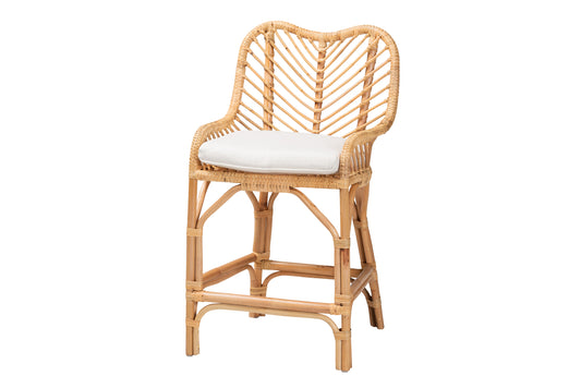 Arween Modern Bohemian Rattan Counter Stool in Natural Brown - Stylish Seating for Kitchens, Bars, and Dining Spaces