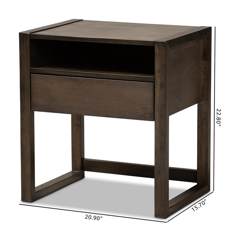 Inicio Nightstand - Modern Charcoal Brown 1-Drawer Wooden Side Table for Bedroom Storage