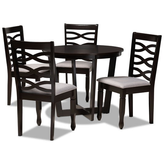 Leda 5-Piece Dining Set Modern Grey Fabric Upholstered Chairs with Dark Brown Finished Wood Table